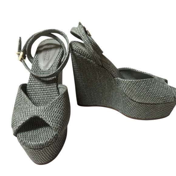 SCHUTZ Shoes - SCHUTZ Textured sage green Wedge Sandals